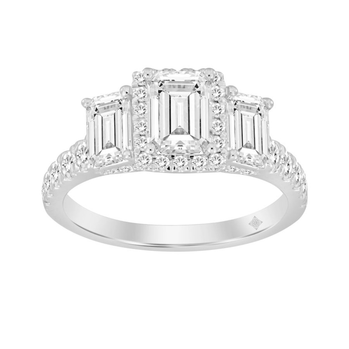 LADIES RING 2 1/2CT ROUND/EMERALD DIAMOND 14K WHITE GOLD (CENTER STONE EMERALD DIAMOND 1CT ) - Image 1