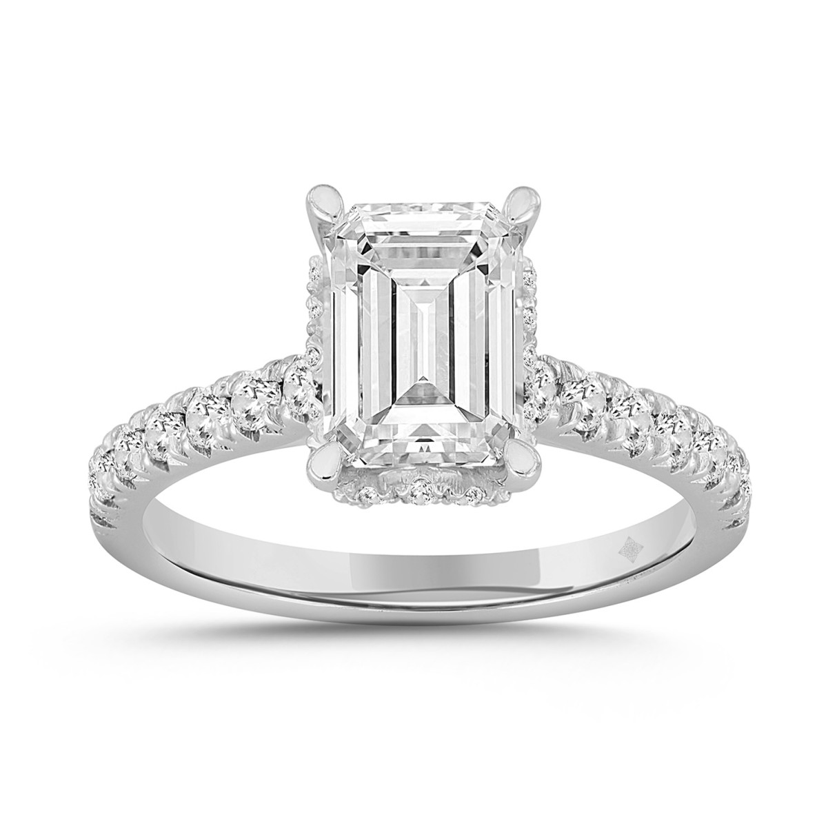 LADIES RING 2 1/2CT ROUND/EMERALD DIAMOND 14K WHITE GOLD (CENTER STONE EMERALD DIAMOND 2CT ) - Image 1