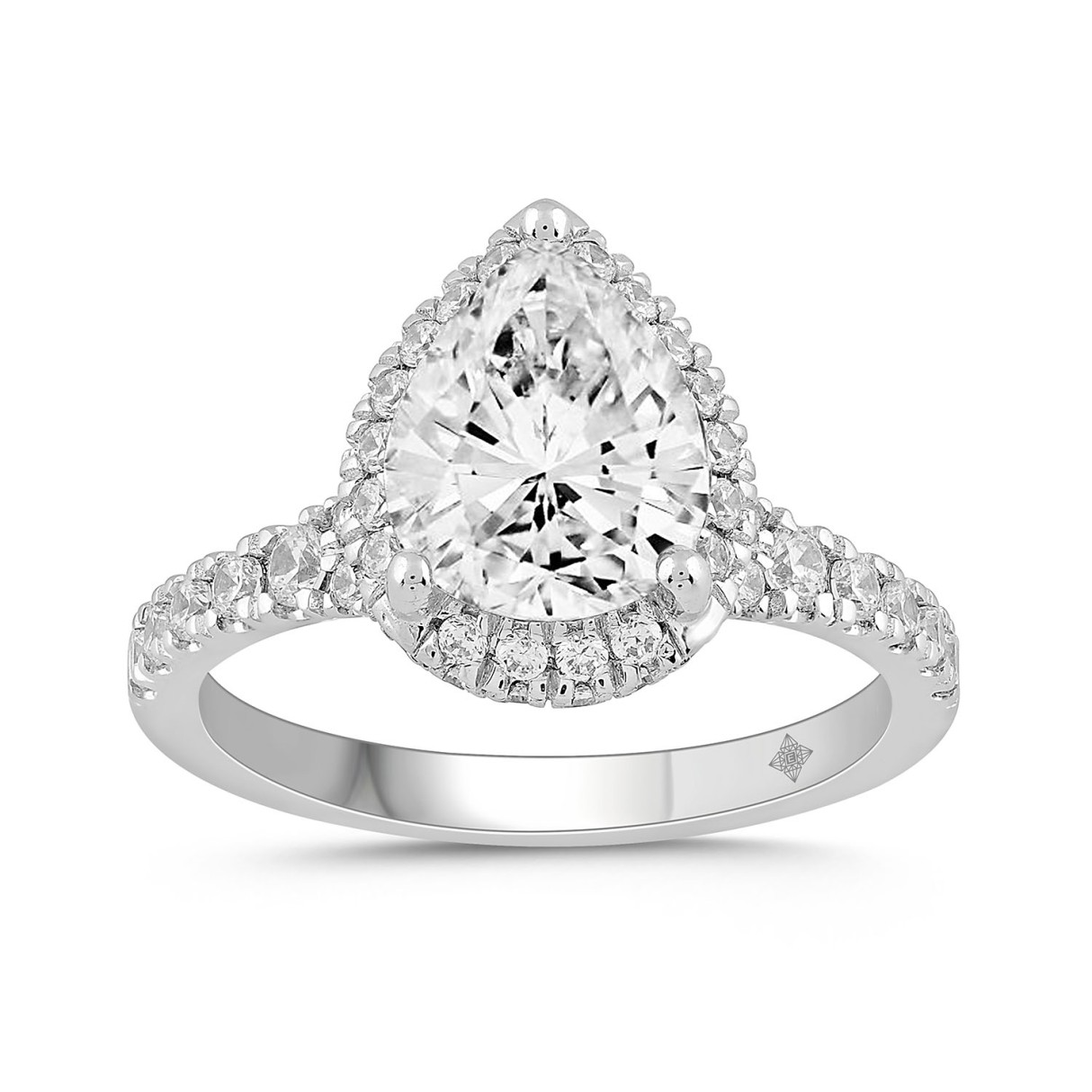 LADIES RING 2 3/4CT ROUND/PEAR DIAMOND 14K WHITE GOLD (CENTER STONE PEAR DIAMOND 2CT ) - Image 1