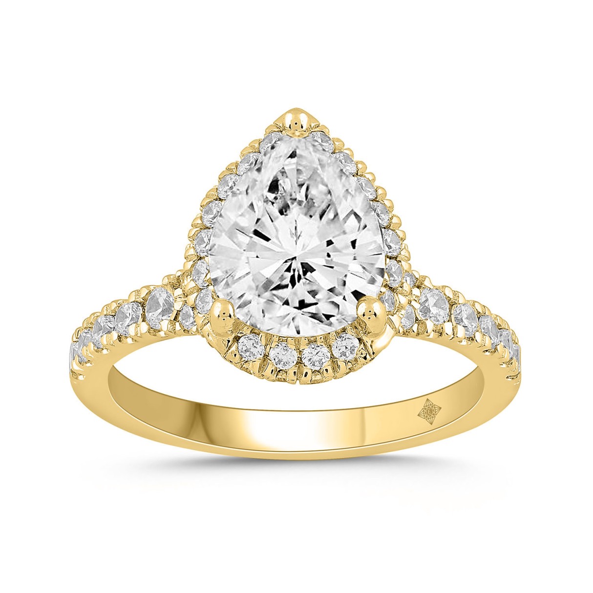 LADIES RING 2 3/4CT ROUND/PEAR DIAMOND 14K YELLOW GOLD (CENTER STONE PEAR DIAMOND 2CT ) - Image 1