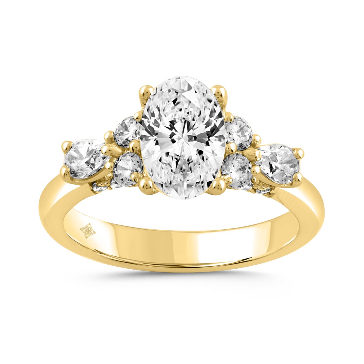 LADIES RING 2 3/4CT ROUND/PEAR/OVAL DIAMOND 14K YELLOW GOLD (CENTER STONE OVAL DIAMOND 2.00CT) - Image 1