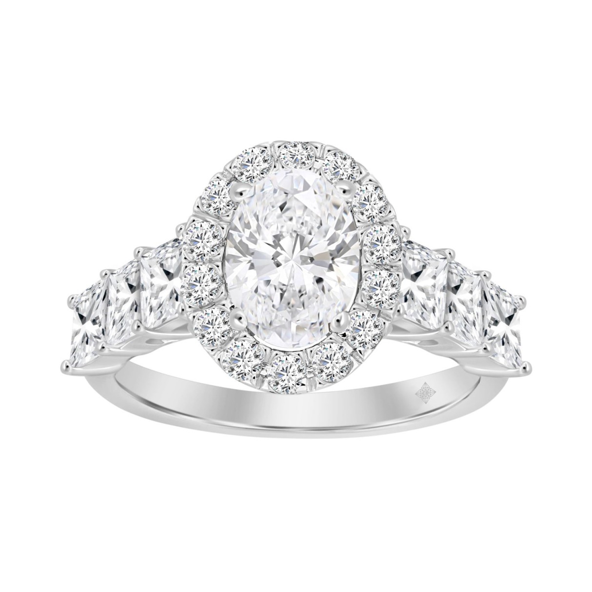 LADIES RING 2 3/8CT ROUND/PRINCESS DIAMOND 14K WHITE GOLD (CENTER STONE OVAL DIAMOND 1 1/4CT ) - Image 1