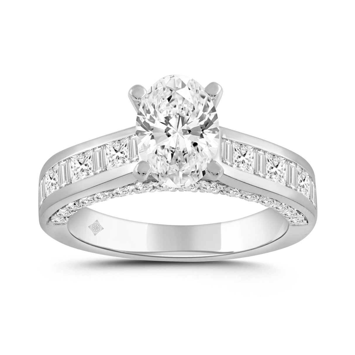 LADIES RING 2 7/8CT ROUND/BAGUETTE/PRINCESS/OVAL DIAMOND 14K WHITE GOLD (CENTER STONE OVAL DIAMOND 1 1/2CT) - Image 1