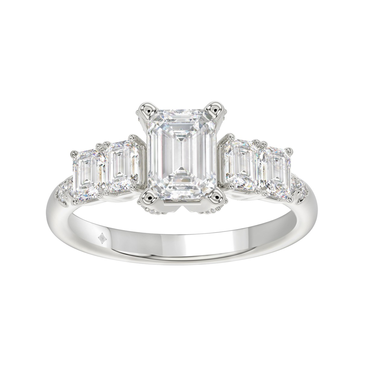 LADIES RING 2CT ROUND/EMERALD DIAMOND 14K WHITE GOLD (CENTER STONE EMERALD DIAMOND 1CT ) - Image 1