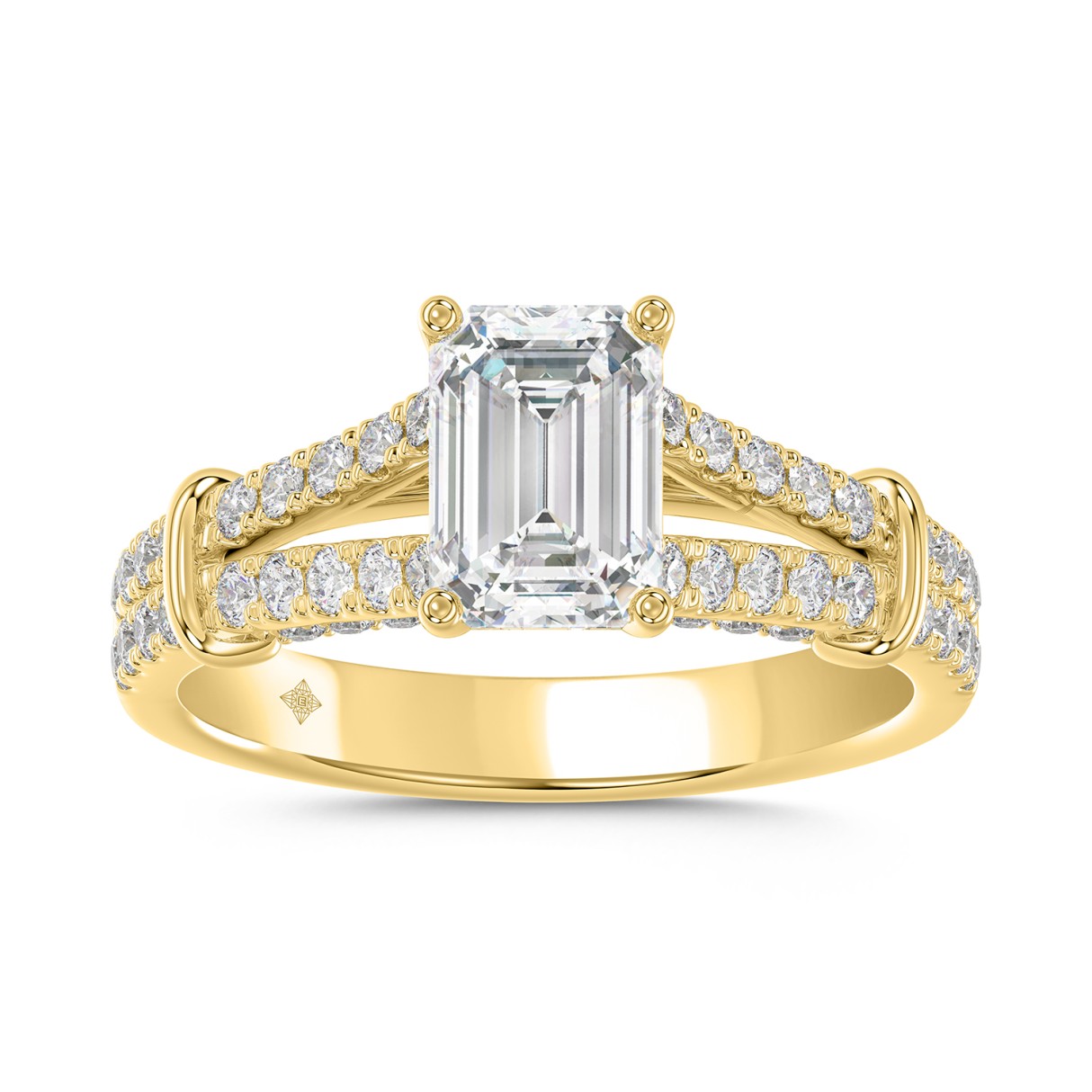 LADIES RING 2CT ROUND/EMERALD DIAMOND 14K YELLOW GOLD (CENTER STONE EMERALD DIAMOND 1 1/2CT ) - Image 1