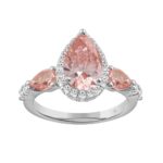 LADIES RING 3 3/4CT ROUND/PINK PEAR DIAMOND 14K WHITE GOLD (CENTER STONE PINK PEAR DIAMOND 2CT )