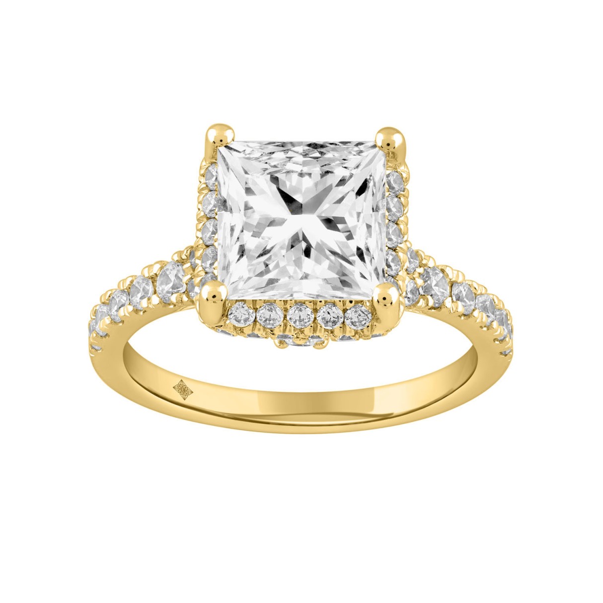 LADIES RING 3 3/4CT ROUND/PRINCESS DIAMOND 14K YELLOW GOLD (CENTER STONE PRINCESS DIAMOND 3.00CT) - Image 1