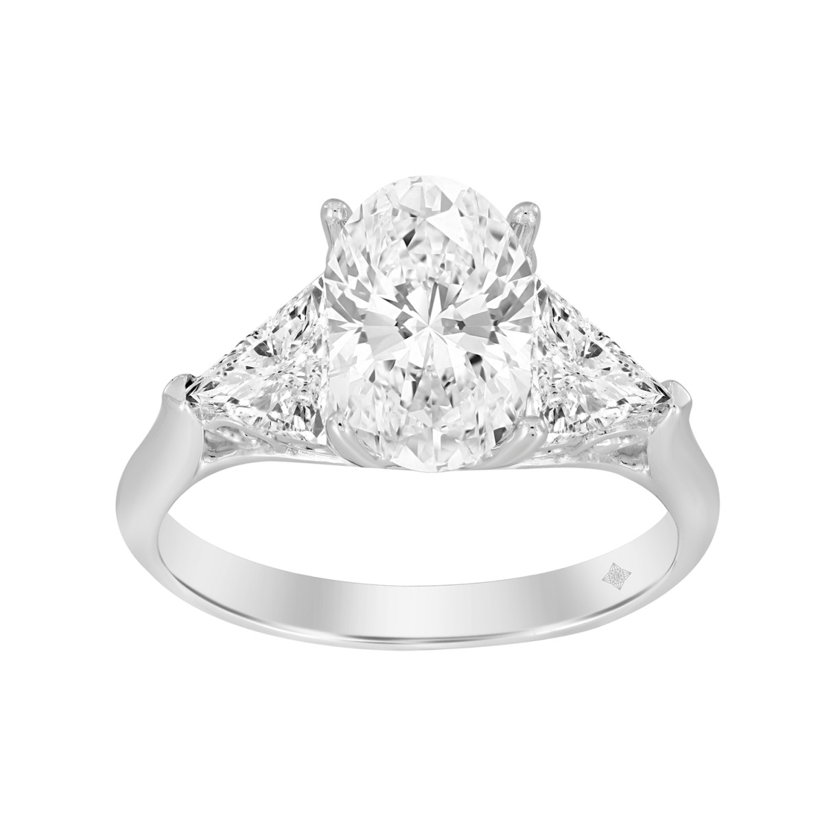 LADIES RING 3CT OVAL/TRILLION DIAMOND 14K WHITE GOLD (CENTER STONE OVAL DIAMOND 2CT ) - Image 1