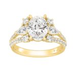 LADIES RING 3CT ROUND/OVAL/PEAR DIAMOND 14K YELLOW GOLD (CENTER STONE OVAL DIAMOND 2CT )