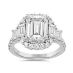 LADIES RING 4 1/2CT ROUND/EMERALD DIAMOND 14K WHITE GOLD