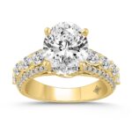 LADIES RING 4 1/4CT ROUND/OVAL DIAMOND 14K YELLOW GOLD (CENTER STONE OVAL DIAMOND 3CT )