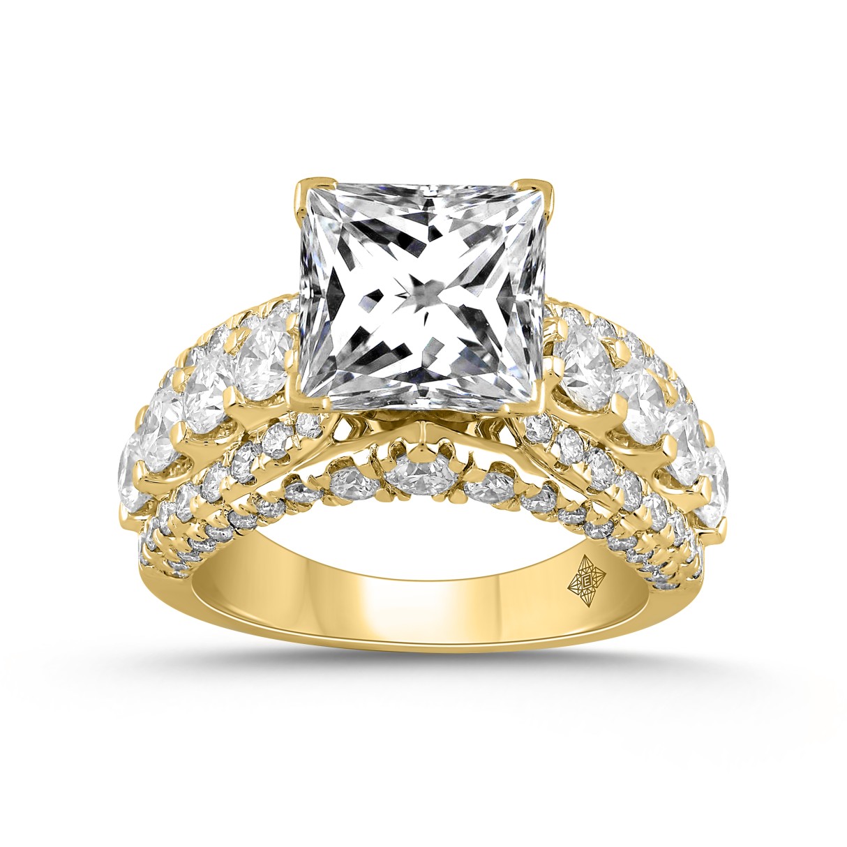 LADIES RING 5 1/4CT ROUND/PRINCESS DIAMOND 14K YELLOW GOLD (CENTER STONE PRINCESS DIAMOND 3CT ) - Image 1