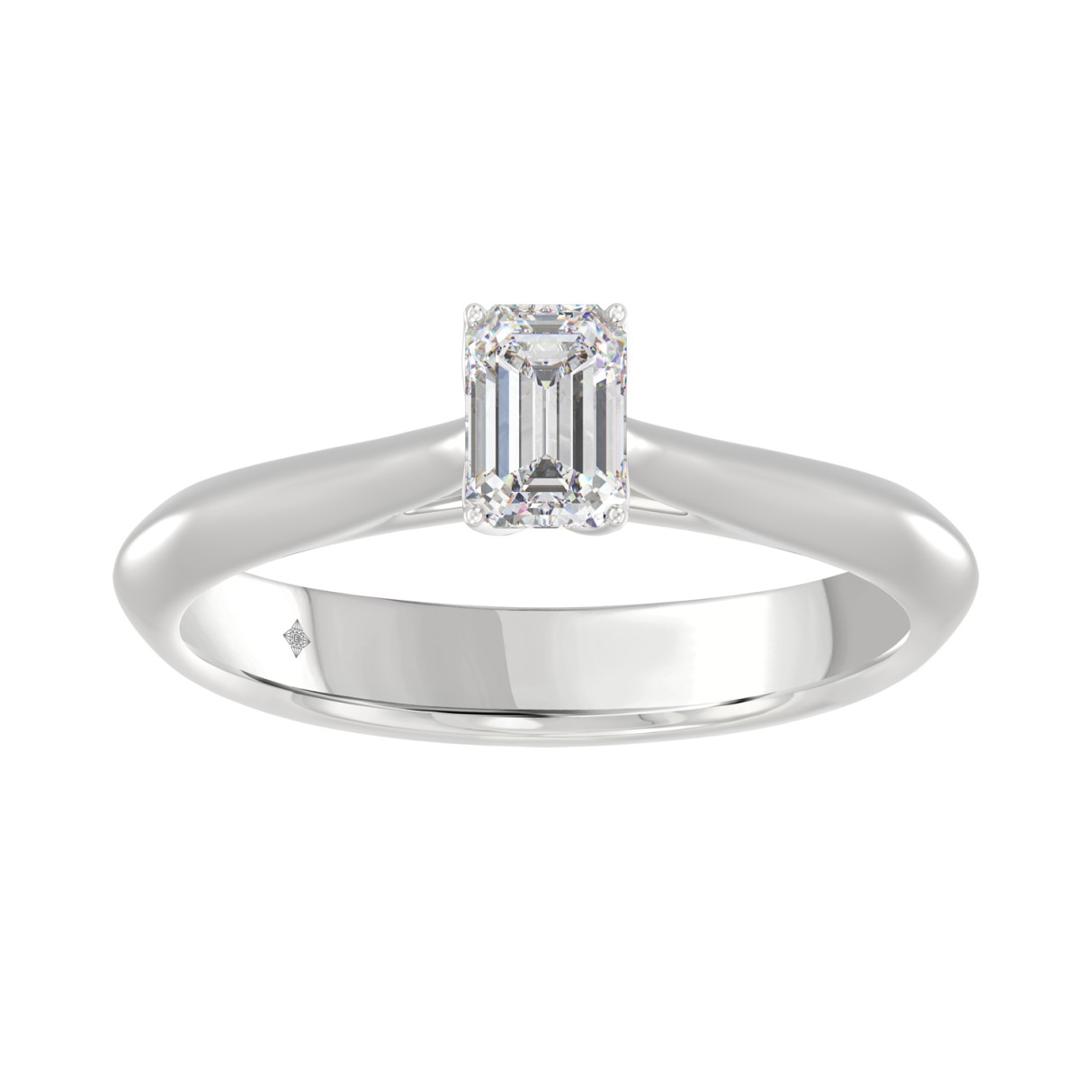 LADIES SOLITAIRE RING 1/2CT EMERALD DIAMOND 18K WHITE GOLD - Image 1