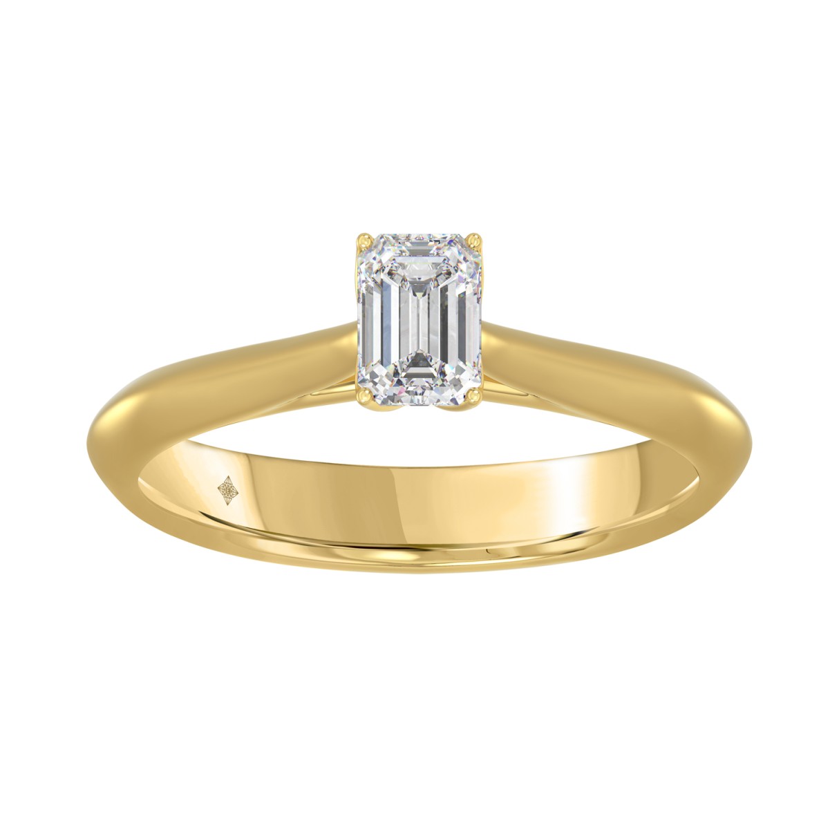 LADIES SOLITAIRE RING 1/2CT EMERALD DIAMOND 18K YELLOW GOLD - Image 1