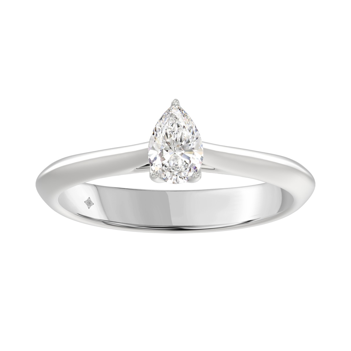 LADIES SOLITAIRE RING 1/2CT PEAR DIAMOND 14K WHITE GOLD - Image 1