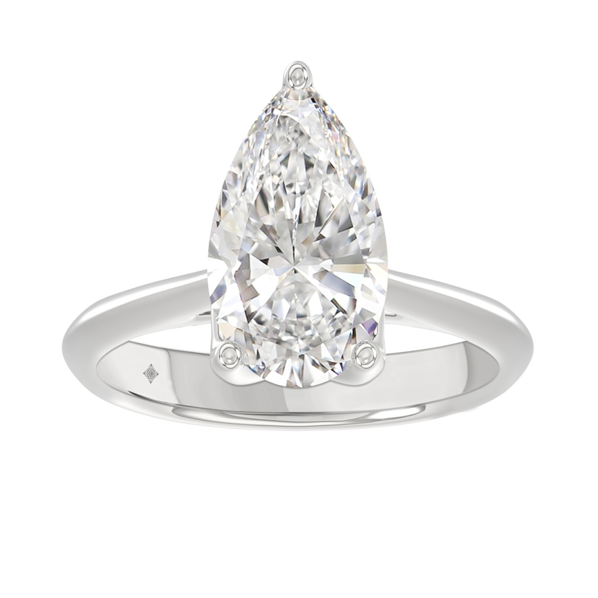 LADIES SOLITAIRE RING 4CT PEAR DIAMOND 14K WHITE GOLD - Image 1