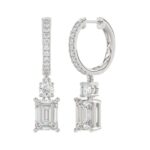 LADIES EARRINGS 2 1/2CT ROUND/EMERALD DIAMOND 14K WHITE GOLD - Image 2
