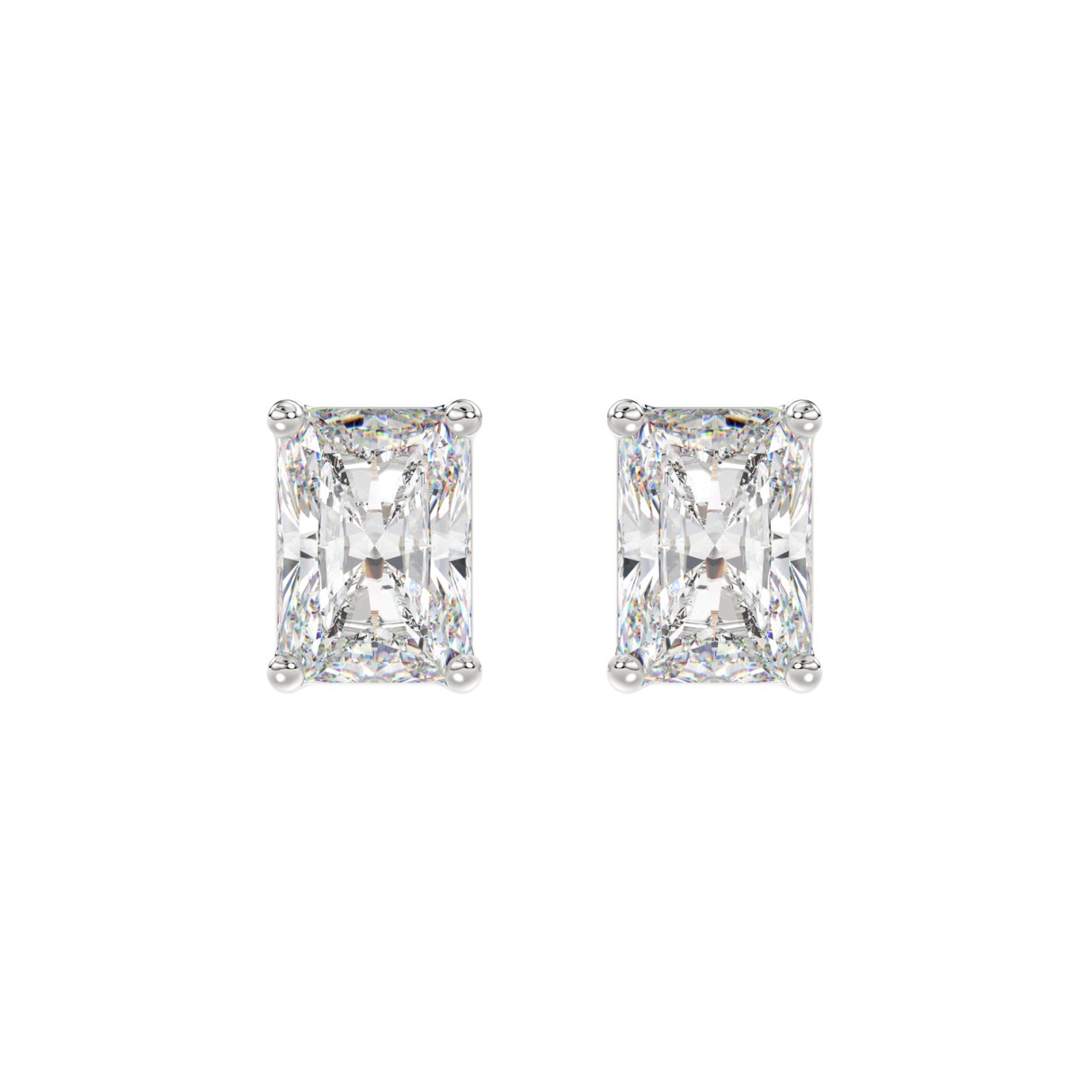 14K WHITE GOLD 4CT RADIANT DIAMOND LADIES SOLITAIRE EARRINGS - Image 1