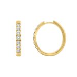 18K YELLOW GOLD 1.00CT ROUND DIAMOND HOOP EARRINGS - Image 2
