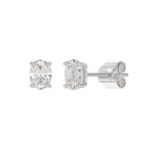 LADIES SOLITAIRE EARRINGS 1 1/2CT OVAL DIAMOND 14K WHITE GOLD - Image 3