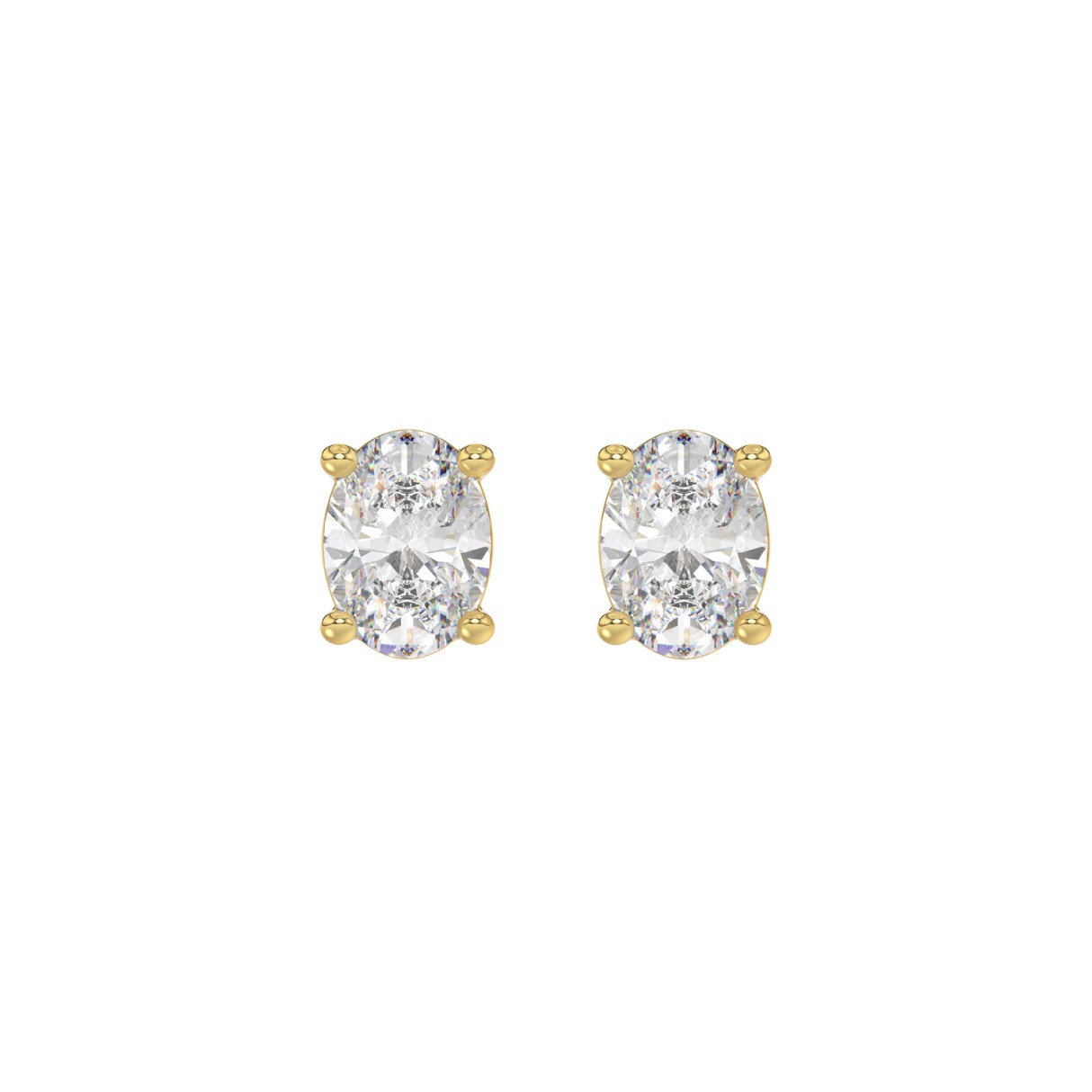 LADIES SOLITAIRE EARRINGS 1 1/2CT OVAL DIAMOND 14K YELLOW GOLD - Image 1
