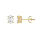 LADIES SOLITAIRE EARRINGS 1 1/2CT OVAL DIAMOND 14K YELLOW GOLD - Image 2