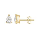 LADIES SOLITAIRE EARRINGS 1 1/2CT PEAR DIAMOND 14K YELLOW GOLD - Image 2
