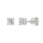 LADIES SOLITAIRE EARRINGS 1 1/2CT PRINCESS DIAMOND 14K WHITE GOLD (CENTER STONE  PRINCESS DIAMOND 3/4CT) - Image 3
