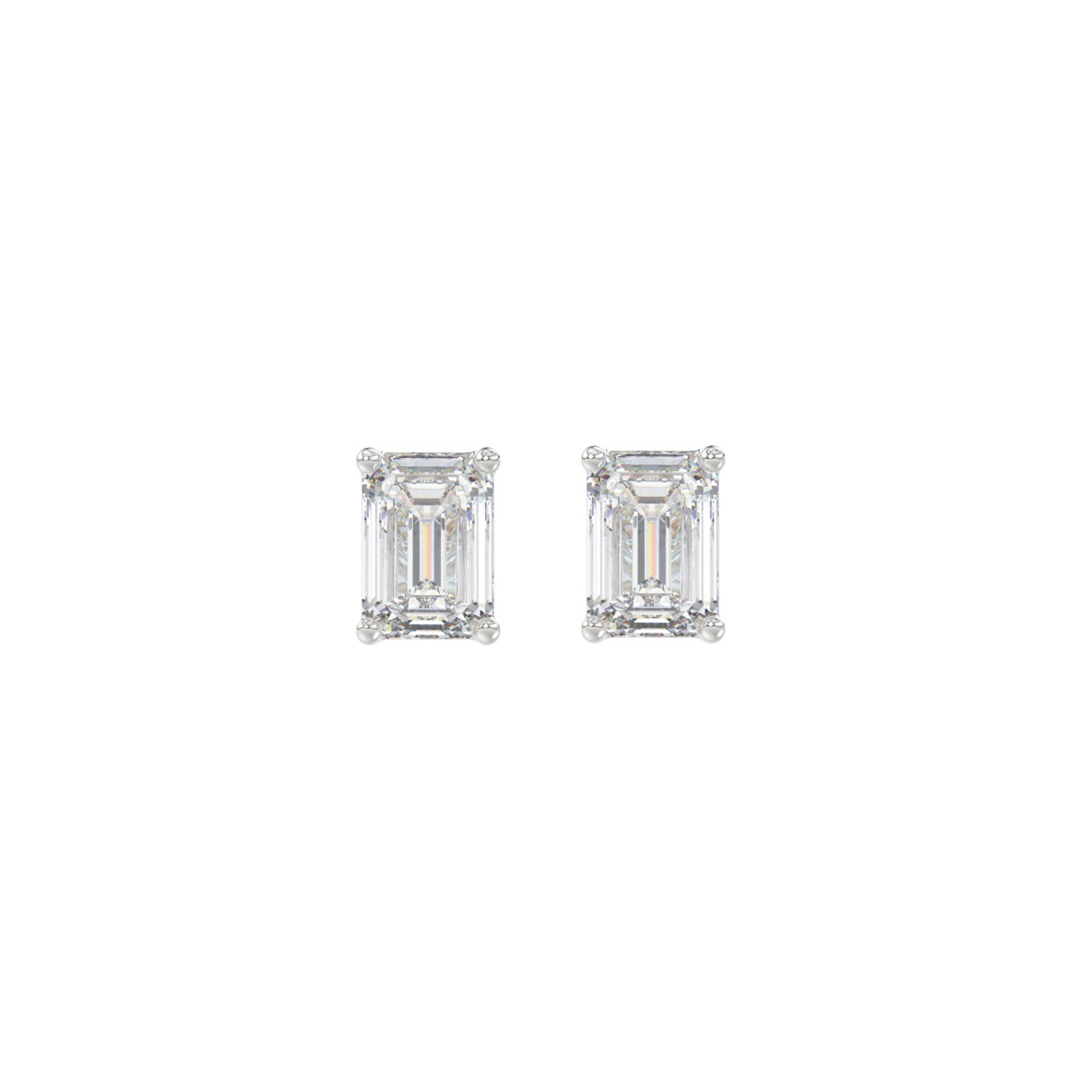 LADIES SOLITAIRE EARRINGS 1/2CT EMERALD DIAMOND 14K WHITE GOLD - Image 1