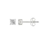 LADIES SOLITAIRE EARRINGS 1/2CT PRINCESS DIAMOND 14K WHITE GOLD (CENTER STONE PRINCESS DIAMOND 1/4CT ) - Image 2