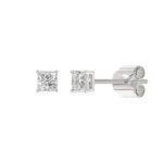 LADIES SOLITAIRE EARRINGS 1/2CT PRINCESS DIAMOND 14K WHITE GOLD (CENTER STONE PRINCESS DIAMOND 1/4CT ) - Image 3