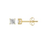 LADIES SOLITAIRE EARRINGS 1/2CT PRINCESS DIAMOND 14K YELLOW GOLD (CENTER STONE PRINCESS DIAMOND 1/4CT ) - Image 2