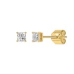 LADIES SOLITAIRE EARRINGS 1/2CT PRINCESS DIAMOND 14K YELLOW GOLD (CENTER STONE PRINCESS DIAMOND 1/4CT ) - Image 3