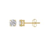 LADIES SOLITAIRE EARRINGS 1/2CT ROUND DIAMOND 14K YELLOW GOLD - Image 2
