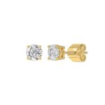 LADIES SOLITAIRE EARRINGS 1/2CT ROUND DIAMOND 14K YELLOW GOLD - Image 3