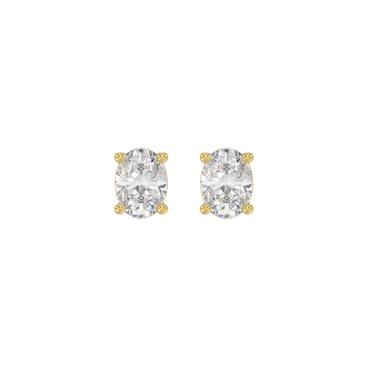LADIES SOLITAIRE EARRINGS 1CT OVAL DIAMOND 14K YELLOW GOLD - Image 1
