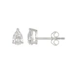 LADIES SOLITAIRE EARRINGS 1CT PEAR DIAMOND 14K WHITE GOLD - Image 2