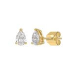 LADIES SOLITAIRE EARRINGS 1CT PEAR DIAMOND 14K YELLOW GOLD - Image 3