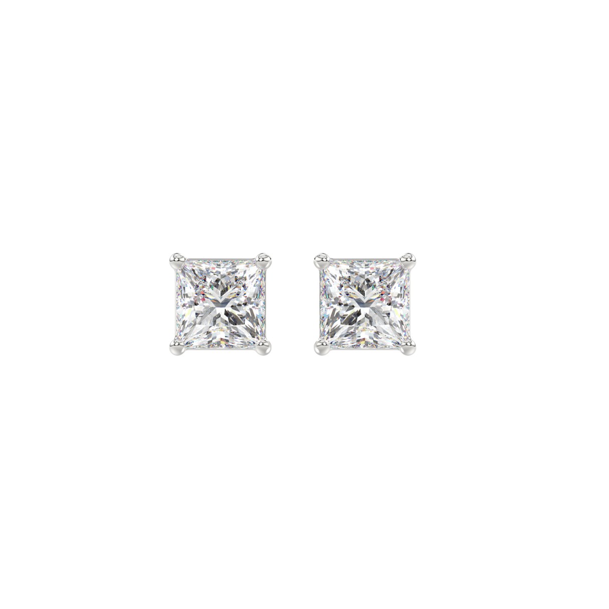 LADIES SOLITAIRE EARRINGS 1CT PRINCESS DIAMOND 14K WHITE GOLD - Image 1