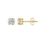 LADIES SOLITAIRE EARRINGS 1CT ROUND DIAMOND 14K YELLOW GOLD - Image 2