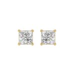 LADIES SOLITAIRE EARRINGS 2 1/2CT PRINCESS DIAMOND 14K YELLOW GOLD