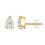 LADIES SOLITAIRE EARRINGS 3CT PEAR DIAMOND 14K YELLOW GOLD - Image 2