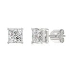 LADIES SOLITAIRE EARRINGS 3CT PRINCESS DIAMOND 14K WHITE GOLD - Image 3