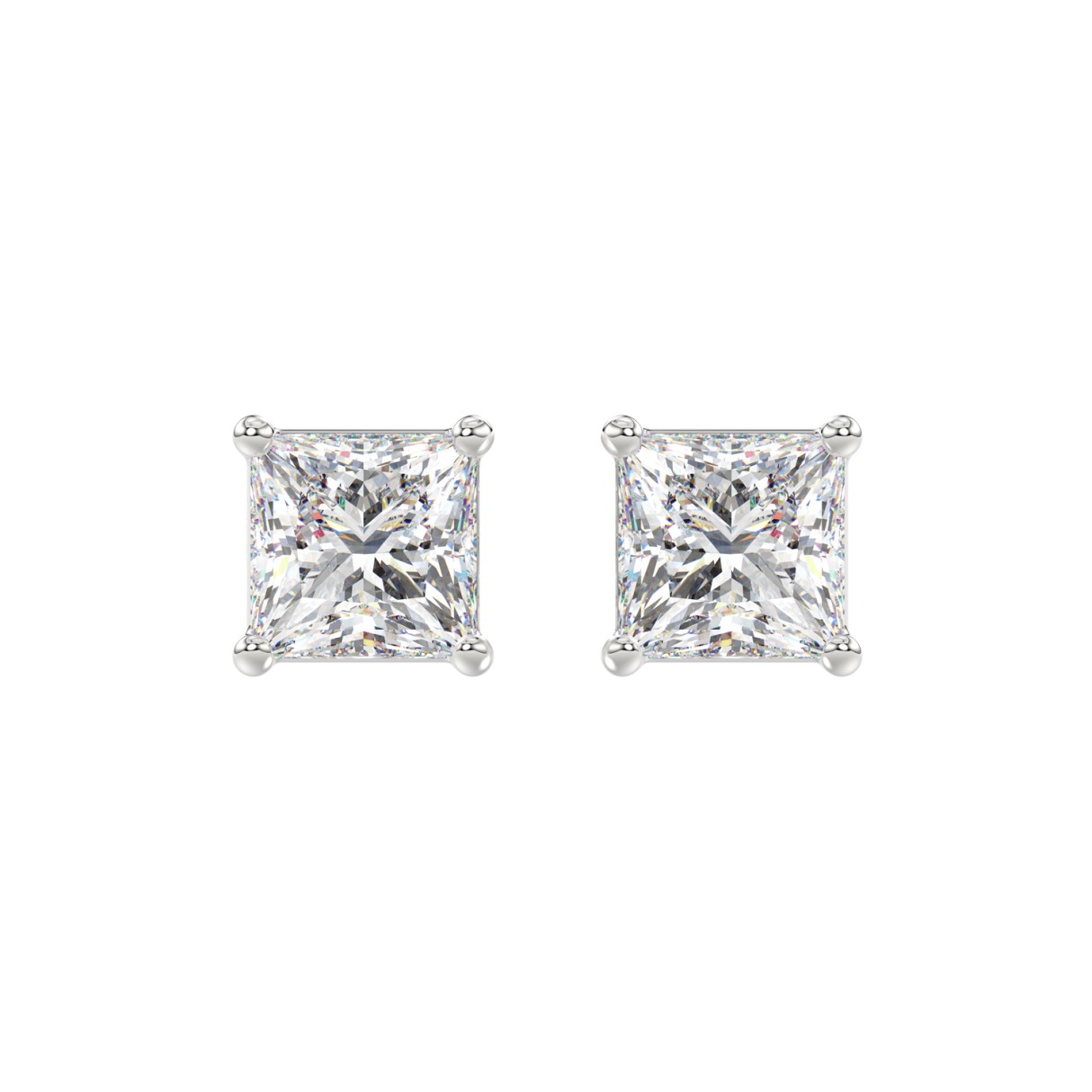 LADIES SOLITAIRE EARRINGS 4CT PRINCESS DIAMOND 14K WHITE GOLD - Image 1