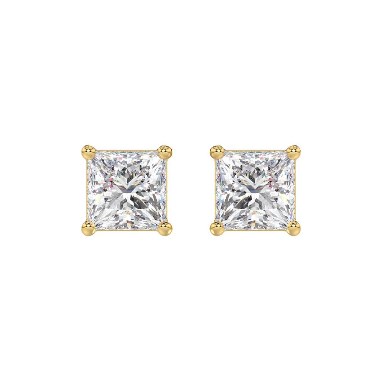 LADIES SOLITAIRE EARRINGS 4CT PRINCESS DIAMOND 14K YELLOW GOLD - Image 1