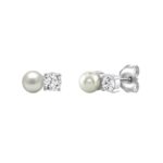 10K White Gold 1/4Ct Round Diamond & Pearl Fashion Ladies Earrings  Classic Fine Jewelry For Her (Color F-G Clarity Vs1/Vs2) - Image 2