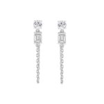 10K White Gold 3/4CT Emerald/Round cut Diamond Elegant Ladies Earring (Color F-G -Clarity VS1/VS2)
