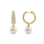 10K Yellow Gold 1/2 Ct Round Diamond & Pearl Hoop Earrings For Women  Classic Pear Shape Drop Fine Jewelry (Color F-G Clarity Vs1/Vs2) - Image 3