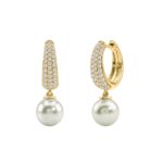 10K Yellow Gold 1/2 Ct Round Diamond & Pearl Hoop Earrings For Women  Classic Pear Shape Drop Fine Jewelry (Color F-G Clarity Vs1/Vs2) - Image 2