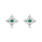 14K WHITE GOLD 1 1/2CT ROUND DIAMOND LADIES EARRINGS (GREEN EMERALD ROUND 2 STONE)